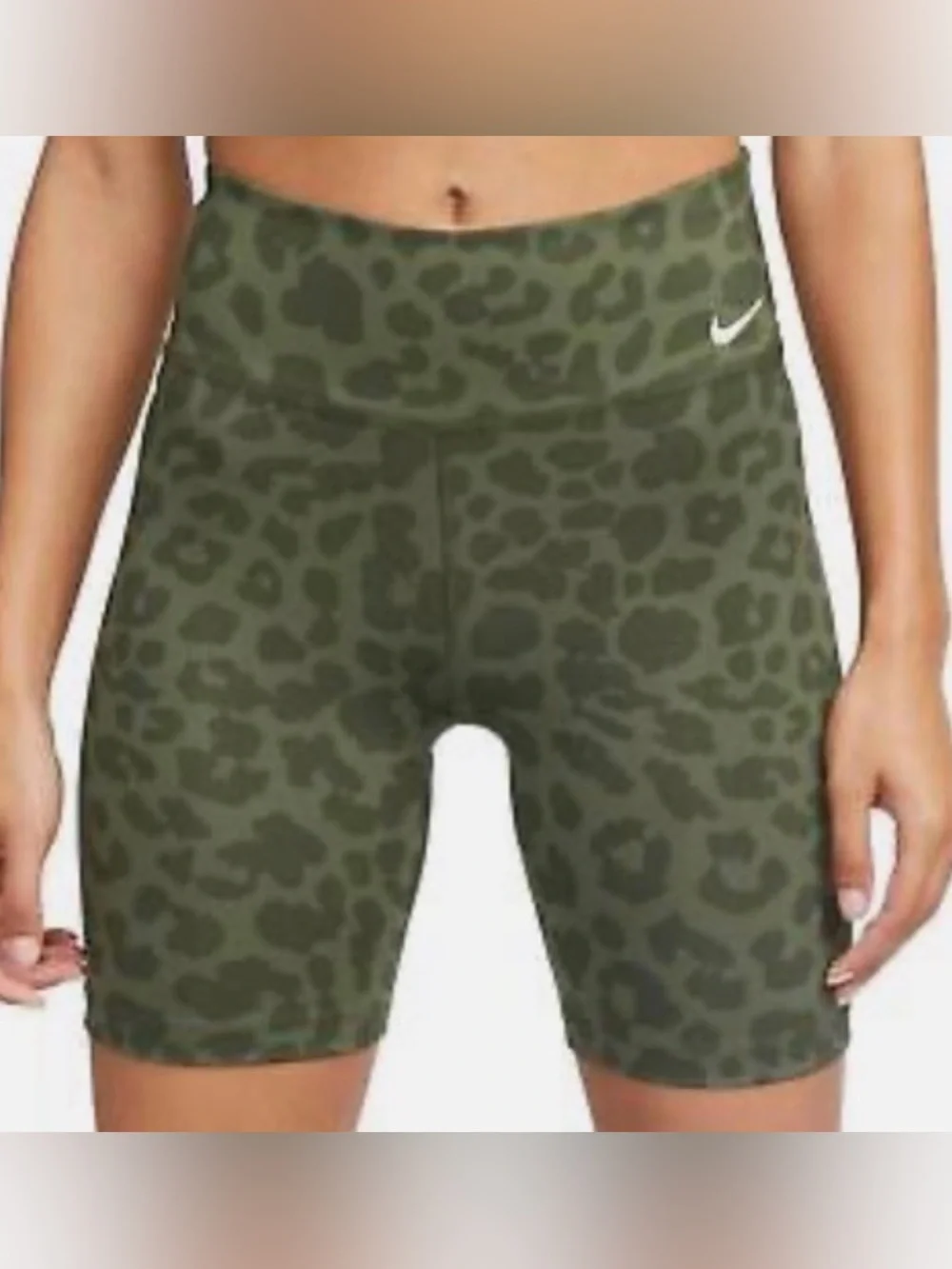 Nike One Luxe Dri-FIT Green Leopard Bike Shorts XS 7” High Rise